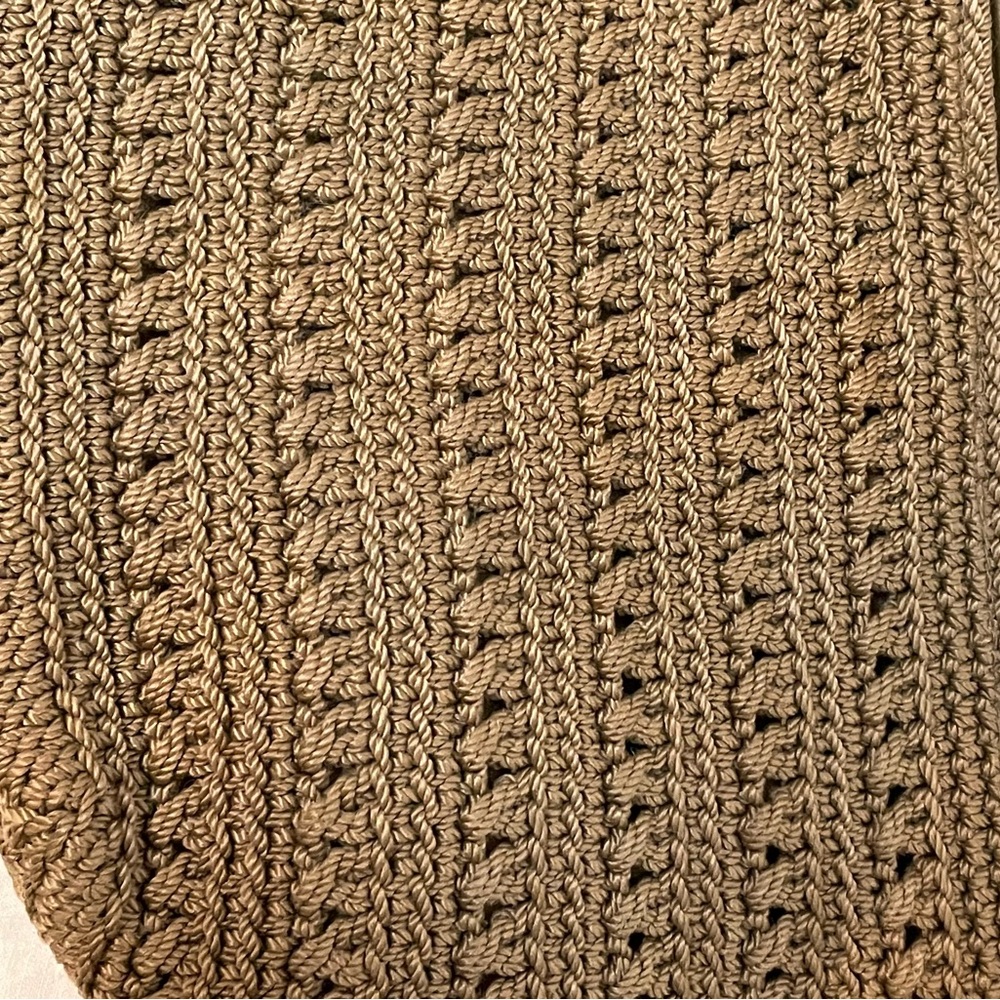 The Sak Crochet Shoulder Bag in Cognac color. Crochet Flower detail on zipper. - Picture 6 of 10
